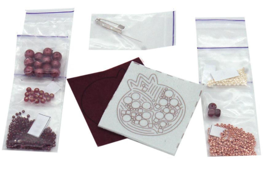 BP-183C Beadwork kit featuring colorful Preciosa and Crystal Art beads for creating a Pomegranate brooch.